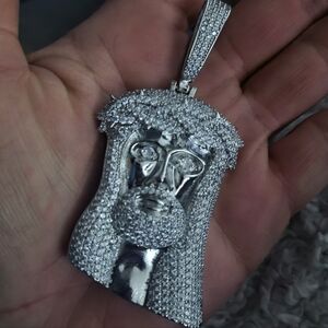 4" Large Custom Solid Sterling Silver Jesus Pendant 8ct Moissanite Brand New